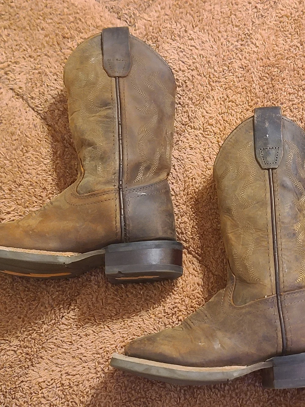 Toddler Old West Tan Leather Cowboy Boot Interior with Decorative Stitching
